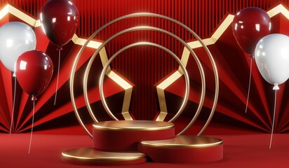 3D rendering of blank product background for cream cosmetics Modern red podium background