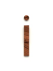 Small letter i made of several separate wooden pieces lying on top of each other with 3D effect and shadows on white background, 3d rendering