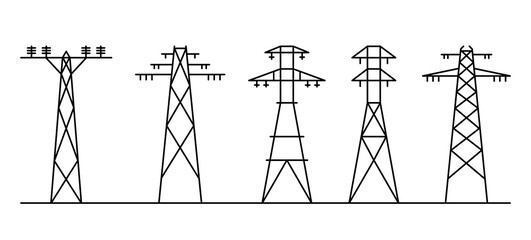 Power line art. Different electricity poles.