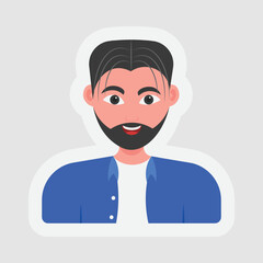 Sticker Style Young Man Character On Gray Background.