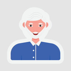 Sticker Style Old Man Character On Gray Background.