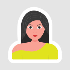 Sticker Style Modern Young Woman Character On White Background.