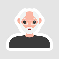 Sticker Style Old Man Character On Gray Background.