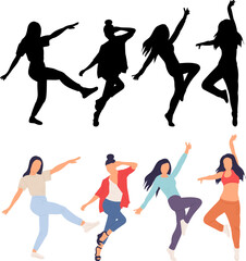 black silhouette dancing women isolated, vector