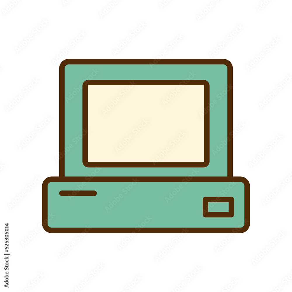 Poster vector retro computer icon. laptop icon in flat design. pc.