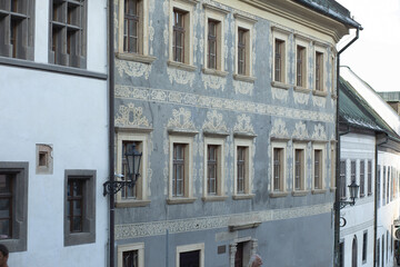 Fototapeta premium Sgraffito wall decor at front of historical building.Banska Stiavnica,Slovakia.