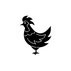 Chiken silhouette. Agriculture product. Rooster. Poultry. Line contour. Black white design element. Farm bird symbol shape. Isolated flat icon. Great design for any purposes