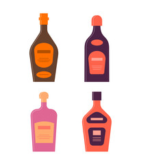 Bottle of whiskey, liquor, rum or brandy, great design for any purposes. Flat style. Color form. Party drink concept. Simple image shape