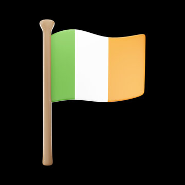 3D Render Of Ireland Flag Element On Black Background.