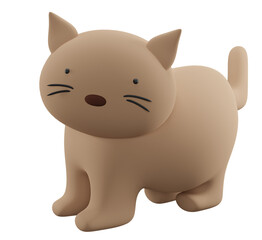 3D illustration with a cute brown kitten.Transparent background.