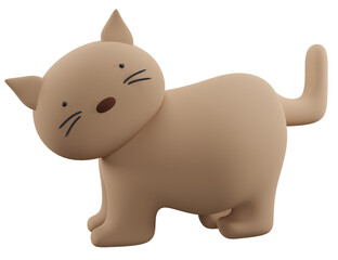 3D illustration with a cute brown kitten.Transparent background.
