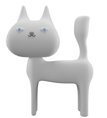 Cute little white cat with, front and side view, a 3D cartoon character. Transparent background.