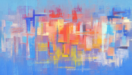 Paint strokes, oil painting on large canvas. Bright acrylic art, artistic brush daubs and smears grungy background, hand painted blue festive pattern