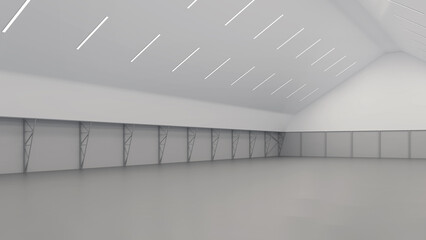 Empty warehouse. Awning construction. 3D rendering.