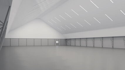 Empty warehouse. Awning construction. 3D rendering.