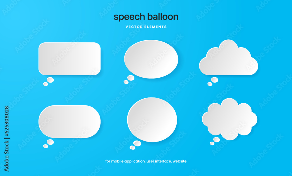 Leinwandbilder white blank speech bubbles, speak balloon, thinking balloon, chatting box, message box set on colorf