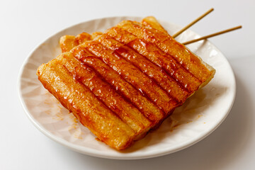rice cake skewers on a white background