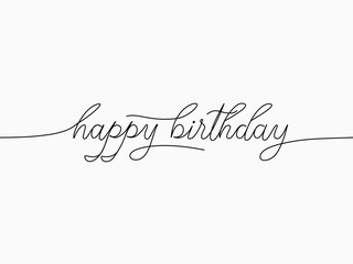 simple black happy birthday text calligraphic lettering continuous lines element for celebrating theme like background, banner, label, cover, card, label, wallpaper, wrapping paper etc. vector design.