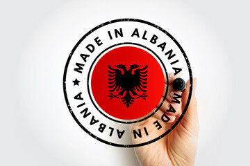 Made in Albania text emblem badge, concept background