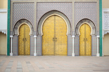 Fez Royal Palace Door and Colorful Mosaics, Fez City Center, Morocco