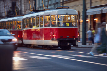 Fototapeta na wymiar Tram public transportation in Praha, Czech republic.
