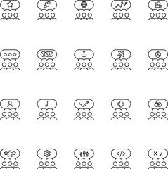 People, staff, speech bubble concept. Vector line icon for web sites, stores, online courses etc. Various signs inside of speech bubble over group of people