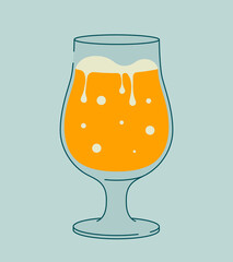 Outline drawing. Modern object, glass of beer with foam. Flat illustration for greeting cards, postcards, invitations, menu design. Line art template