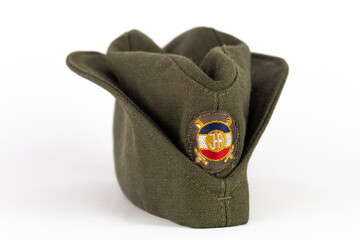 Military cap. Yugoslavian army side cap from the time of communism and world war era - obrazy, fototapety, plakaty