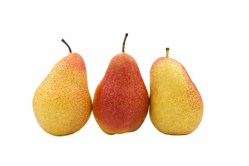 Three ripe red and yellow pears isolated on a white background