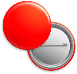 Red blank pin button mockup. Realistic metal badge