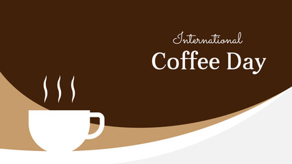 international coffee day banner design with coffee cup illustration and wavy abstract shapes. vector illustration