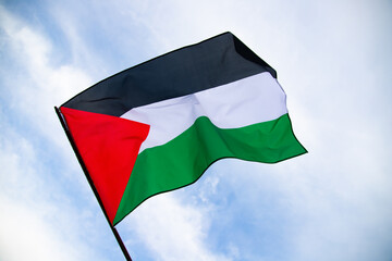 Close up view of the flag of Palestine waving in the wind