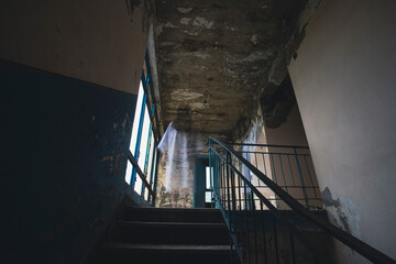 Scary ghost woman in haunted house