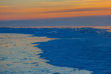 Fototapeta na wymiar Baikal Lake Sunset Winter Ice