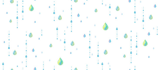 雨の雫の水彩イラスト、シームレスパターン（透過背景）