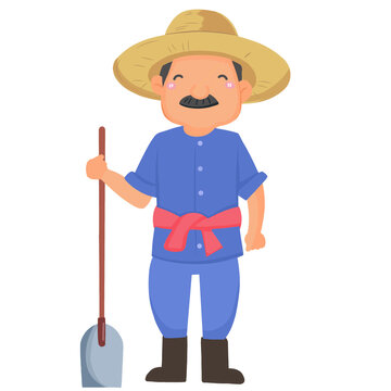 Asian man farmer holding shovel
