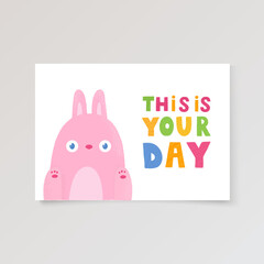 template postcard with cute rabbit and lettering