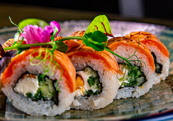 fish sushi roll in plate