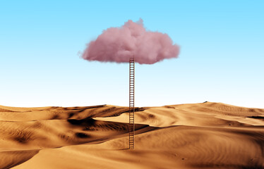 Fototapeta na wymiar Ladder leading to cloud on blue sky background