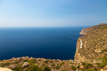 The impressive Dingli cliffs on Malta’s Western coast. They stage the highest point of Malta around 253 metres above sea-level. Views are breathtaking, overlooking the small terraced fields below