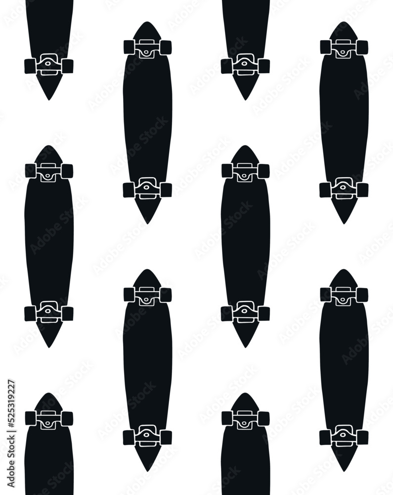 Wall mural vector seamless pattern of hand drawn doodle sketch black longboard skateboard isolated on white bac