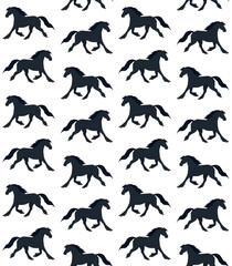 Vector seamless pattern of hand drawn doodle sketch colored friesian horse isolated on white background