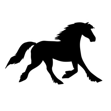 Vector hand drawn friesian horse silhouette isolated on white background