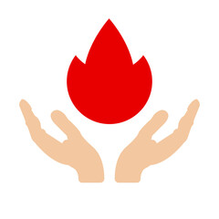 Care hands with flame. Flat vector illustration isolated on white background.