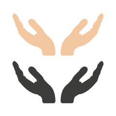 Care hands caucasian and black. Flat vector illustration isolated on white background.