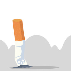 Burning Cigarette butt  flat background