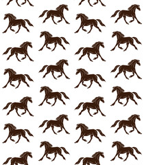 Vector seamless pattern of hand drawn doodle sketch brown friesian horse isolated on white background