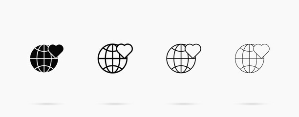 Globe with heart shape vector line icon. Planet with love vector concept