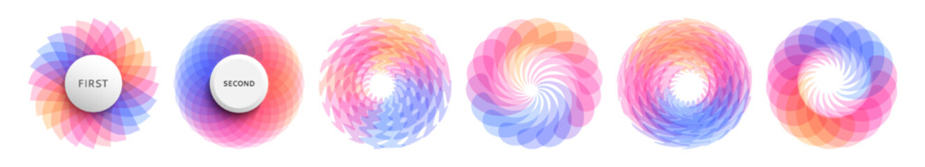 Set of circles. Abstract geometric design. Vector illustration made of various overlapping elements. Applicable for banners, placards, posters or flyers.