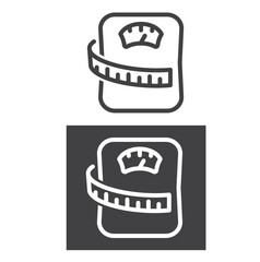 Scales with tape measure, line icon.
